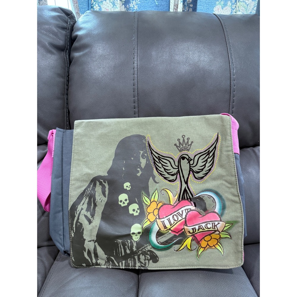 Disney Pirates of the Caribbean I Love Jack Sparrow Messenger Bag Green Pink